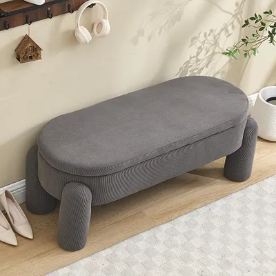 Immagine prodotto di Panca contenitore moderna con vano nascosto - Tessuto morbido in chenille - Panca imbottita - Beige