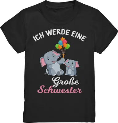 Produktbild von Große Schwester T-Shirt Elefant Große Schwester Geschenk – Black / 134/146 (9-11)
