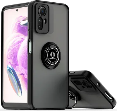 Image de Étui pour Xiaomi Redmi Note 12S étui en TPU translucide mat avec porte-anneau et support Noir
