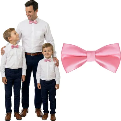 Produktbild von DonDon Fliege Kinder Jungen Babys und Herren Seidenlook Rosa glänzend, vorgebunden und längenverstellbar aus Polyester - festliches Accessoire für Hochzeit, Kommunion und Feier