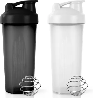 Produktbild von Protein Shaker 600 ml, 2er-Set, schwarz und weiß, für Fitness