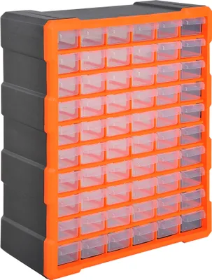 Produktbild von DURHAND pudełko do sortowania małych części pudełko na części pudełko do przechowywania 60 przegródek pomarańczowy dł. 38 x szer. 16 x wys. 47,5 cm