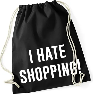 Produktbild von Huuraa Turnbeutel I hate shopping 12 Liter Black Baumwolle Rucksack Geschenkidee