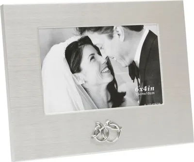 Zdjęcie produktu dla Manasa metalowa ramka na zdjęcia 10x15 cm z obrączkami ślubnymi srebrna