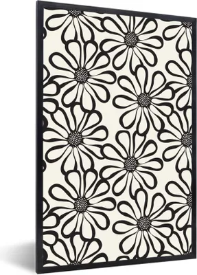 Produktbild von MuchoWow® MuchoWow® Gerahmtes Poster Natur - Blumen - Muster - Schwarz 60x90 cm - Poster mit zchwarzem Bilderrahmen - Kunst