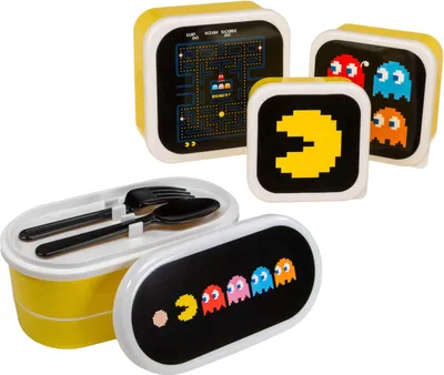 Produktbild von Lunch Snack Boxen Pac-Man 4in1 Set Lunchbox mit Besteck Brotbox Snackbox Pausenbrot