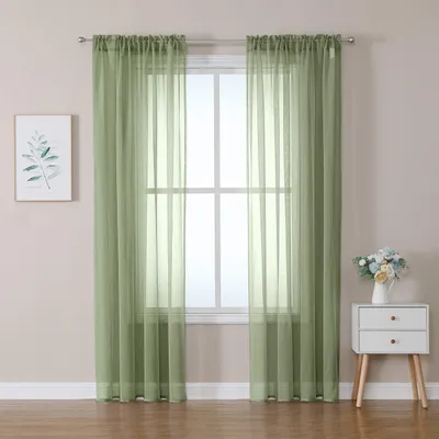 Voilegardinen-Set, 2 Stück, 140x225 cm, Polyester, Salbeigrün