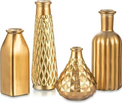 Image de Vase en verre, vases dorés, petits vases, ensemble de 4 pièces, mini-vases modernes en verre, mariage, décoration, vase our fleurs, idéal pour la décoration de table, art, idées cadeaux créatives, 22 cm