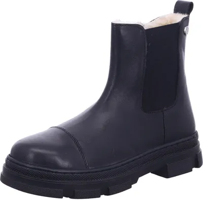 A studio shot of a black boot.