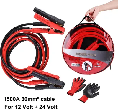 Image de Câbles de démarrage pour voiture - Câbles de démarrage 1500A, 6 mètres - Cuivre 30 mm² - 12V/24V - Pour moteurs essence et diesel