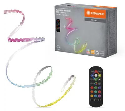 Produktbild von LEDVANCE Flex Bendable RGBW LED Streifen 3M, inkl. Fernbedienung, selbstklebend, dimmbar, mit Batterie und Montagezubehör