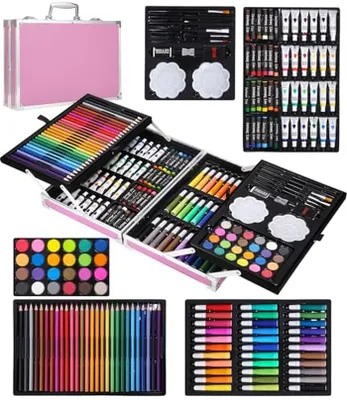 Produktbild von Malset - Bastelset - Für kreative Aktivitäten - Aluminiumkoffer - 144 Teile - Rosa