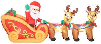 Produktbild von Outsunny 240cm Aufblasbar Weihnachtsmann auf Schlitten mit 2 Rentier LED-Lichte