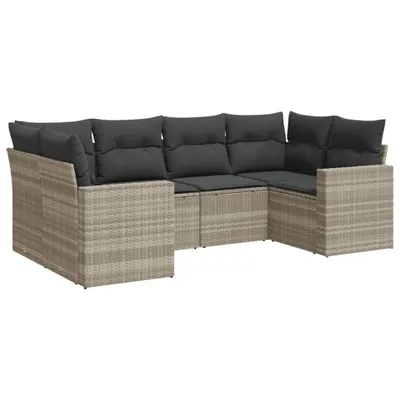 Produktbild von vidaXL 6-tlg. Garten-Sofagarnitur mit Kissen Hellgrau Poly Rattan