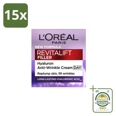 Produktbild von 15 x L'Oréal Paris Revitalift Filler Anti-Rimpel Dagcreme - 50 ml - Vorratspackung - 15 Stücke