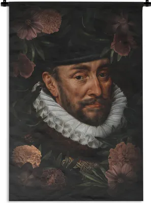 Produktbild von MuchoWow® Wandteppich Wandbehang Wilhelm von Oranien - Adriaen Thomasz - Blumen 120x180 cm Tapisserie Dekoration Wandtuch - Schlafzimmer - Dekorationen für das Haus