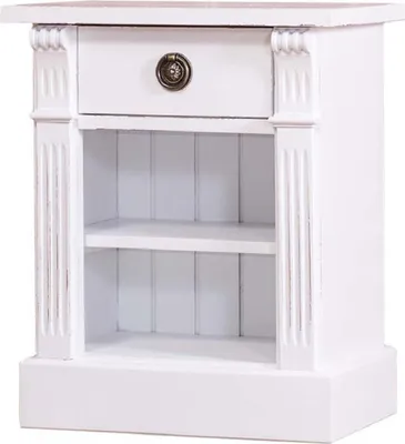Produktbild von Casa Padrino Landhausstil Nachttisch mit Schublade und Regal Antik Weiß 49 x 33 x H. 60 cm - Massivholz Nachtkommode - Nachtschrank - Landhausstil Schlafzimmermöbel