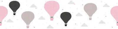 Produktbild von Lovely Kids selbstklebende Kinderzimmer Bordüre Cloud Balloons rosa grau schwarz weiß 5,00 m x 0,155 m