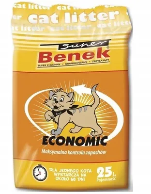 Zdjęcie produktu dla Super Benek Economic Zbrylający się żwirek bentonitowy dla kotów do kuwety o naturalnym zapachu 25L