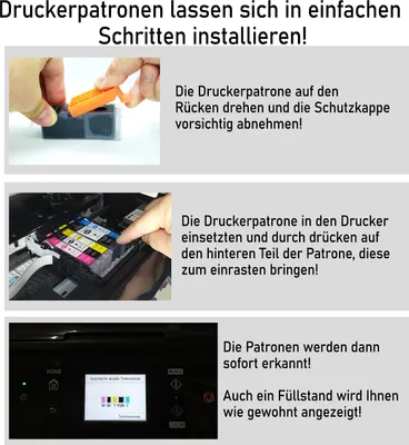 Instructions for installing printer cartridges.