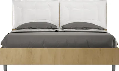Produktbild von ITYHOME - Gepolstertes Bett mit Lattenrost 160x200 Eiche Natur Kopfteilkissen mit Kunstlederbezug Weiß Egos Annalisa