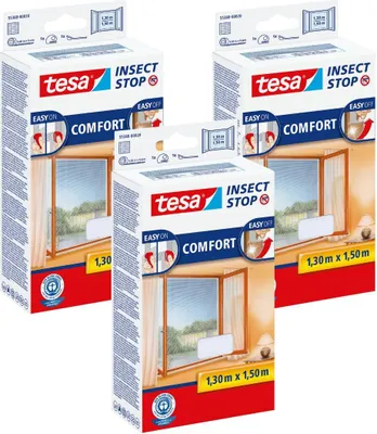 Produktbild von TESA COMFORT Weißes Fensternetz gegen Insekten 1,3 x 1,5 Klettverschluss x3