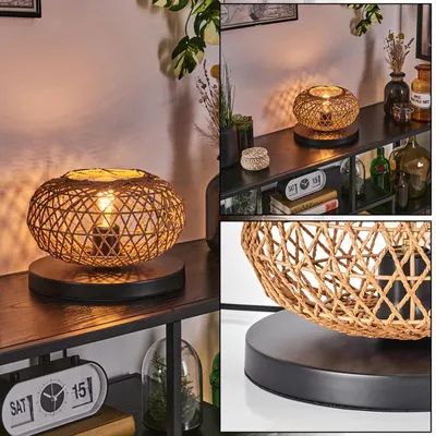 Produktbild von Messerotti moderne Boho Tischlampe aus Metall/Rattan in Schwarz/Natur