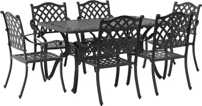 Produktbild von Möbel 7-teiliges Gartenset Essgruppe aus schwarzem Gussaluminium - Gartenstühle 3334657