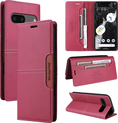 Produktbild von Handyhülle für Google Pixel 7 Hülle, Leder Flip Wallet Kartenfach Stand Schutzhülle Rot