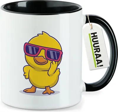 Produktbild von Huuraa Kaffeetasse Cool Küken Comic 330ml Schwarz Keramik Kaffeebecher Geschenkidee