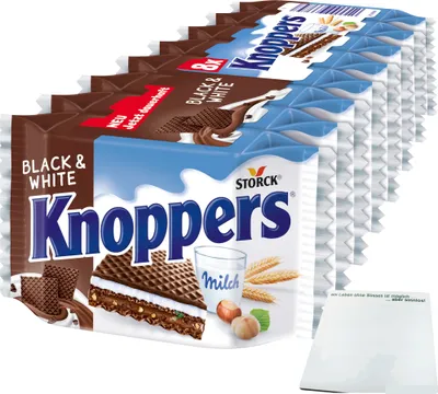 Produktbild von Knoppers Black and White Waffelschnitte (8x25g Packung) + usy Block