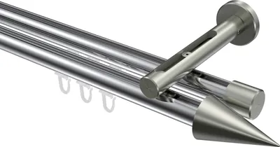 Produktbild von Interdeco Innenlaufstange / Gardinenstange mit Innenlauf Chrom / Edelstahl-Optik, Typ Siteno Savio (Kegel), 20 mm Ø 2-läufig, 180 cm