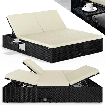 Immagine prodotto di CASARIA® Lettino Prendisole 2 Persone in Polyrattan Regolabile in 7 Posizioni con Tavolino Sdraio da Giardino 200x160cm