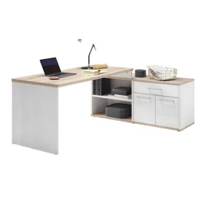Produktbild von Schreibtisch Winkel Arbeitstisch Bürotisch ROMANCE Sibiu Lärche Weiß / SanRemo Eiche Nb.ca. 177 x 76 x 130 cm