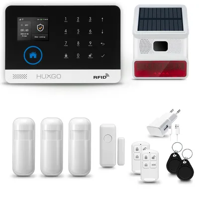 Immagine prodotto di HUXGO HXA003 Sistema di allarme casa WiFi + GSM 4G LTE con sirena wireless, sistema di allarme con 3x sensore di movimento e 1x sensore porta-finestra, sistema di allarme per appartamento, casa, garage, Tuya Smartlife App