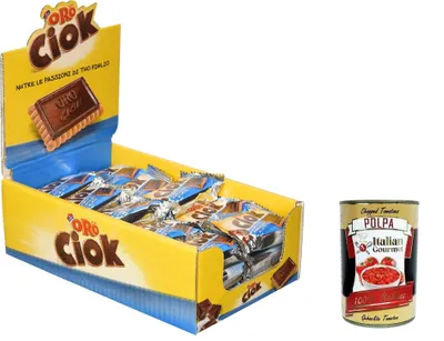 Produktbild von Oro Ciok Saiwa, Keks mit Milchschokoladen -Tablette, köstlicher Snack, natürliche Faserquelle, ohne Farbstoffe und Konservierungsmittel, 750 g (30 Einzelpotten von 25 g) + Italian Gourme tpolpa 400g
