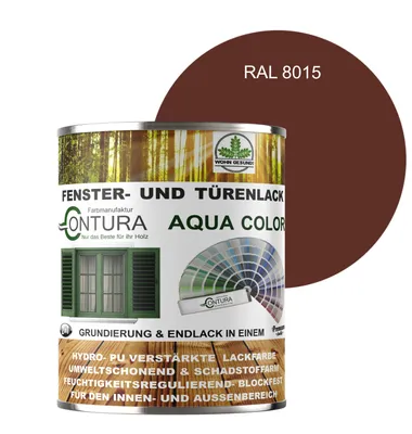 Produktbild von Contura 750ml Fenster und Türenlack Seidenmatt nach RAL 2in1 mit Pinsel Möbellack Innen und Außen Holzlack - RAL 8015 Kastanienbraun