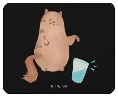 Produktbild von Mr. & Mrs. Panda Mouse Pad Katze Wasserglas - Schwarz - Geschenk, Cat, pc mousepad, Katzen, Cats, mousematte, Wasser, mausteppich, Mauspad