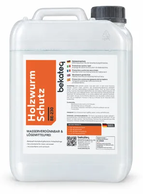 Produktbild von Holzschutzmittel zur Holzwurmbekämpfung, 10 Liter farblos I geruchsneutrales Mittel zum Vorbeugen und Bekämpfen von Holzwürmern & Holzschädlingen I Holzschutz für innen & außen - BEKATEQ BE-230