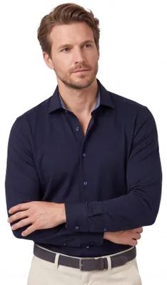 Zdjęcie produktu dla Koszula Olymp ciemnoniebieska jednokolorowa bawełna slim fit