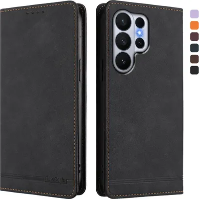 Produktbild von Hülle für Samsung Galaxy S26 Ultra, Retro Kunstleder Ständer Klapphülle mit Kartenfächer und Magnetische Schwarz
