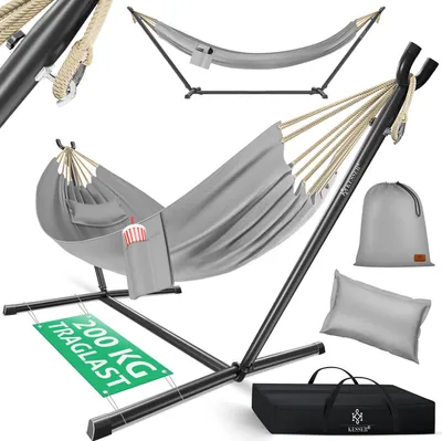 Produktbild von KESSER® Hängematte LAKE mit Gestell Doppelhängematte für 2 Personen-Stabiler Rahmen 200kg Belastbarkeit Indoor & Outdoor XXL Hängesessel Doppel Mehrpersonen Garten Pool Balkon Terrasse
