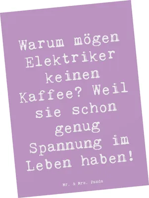 Produktbild von Mr. & Mrs. Panda Postkarte Spruch Elektriker Witz - Lavendeltraum - Geschenk, Elektromeister, Hochspannung, Berufsgestaltung, handgefertigte Geschenke, Beruf, Grußkarte