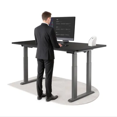 Produktbild von DESKSPACE Höhenverstellbarer Schreibtisch elektrisch mit leisem Dual-Motor – stabiles 4-Bein-Gestell (Grau Gestell, Schwarz Tischplatte, 180×80 cm)