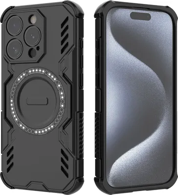 Image de Coque magnétique pour iPhone 15 Pro, bumper hybride PC et TPU, aérations pour la dissipation de la chaleur Coque noire
