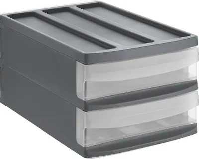 Produktbild von Rotho Schubladenbox M Duo SYSTEMIX zwei Schubladen je 4.5 L - Aufbewahrungsbox 39,5 x 25,5 x 20,3 cm - Organizer aus Kunststoff - stapelbar und erweiterbar
