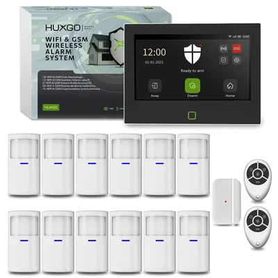 Immagine prodotto di Sistema di allarme HUXGO Wi-Fi GSM 4G HXA700 con schermo da 7", 12 sensori PIR + 1 sensore per porte, controllo tramite app