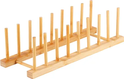 Obrázek produktu pro Stojan na talíře Vilde s odkapávačem na víko Stojan na talíře z bambusu 34,5x12x12 cm