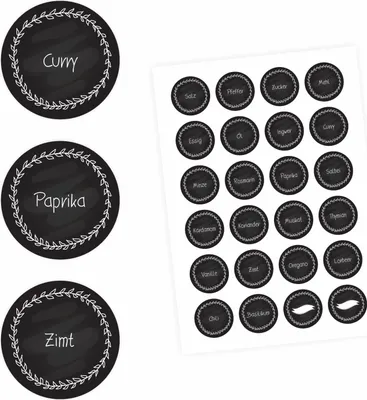 Produktbild von 24 Gewürzetiketten - schwarz/weiß - 22 beschriftet 2 blanko - rund 4 cm Ø - Küchen Aufkleber Sticker