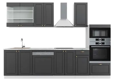 Image de Cuisine Vicco Fame-Line Anthracite-or/blanc 300cm avec armoire haute, PT Marbre, Model 42589